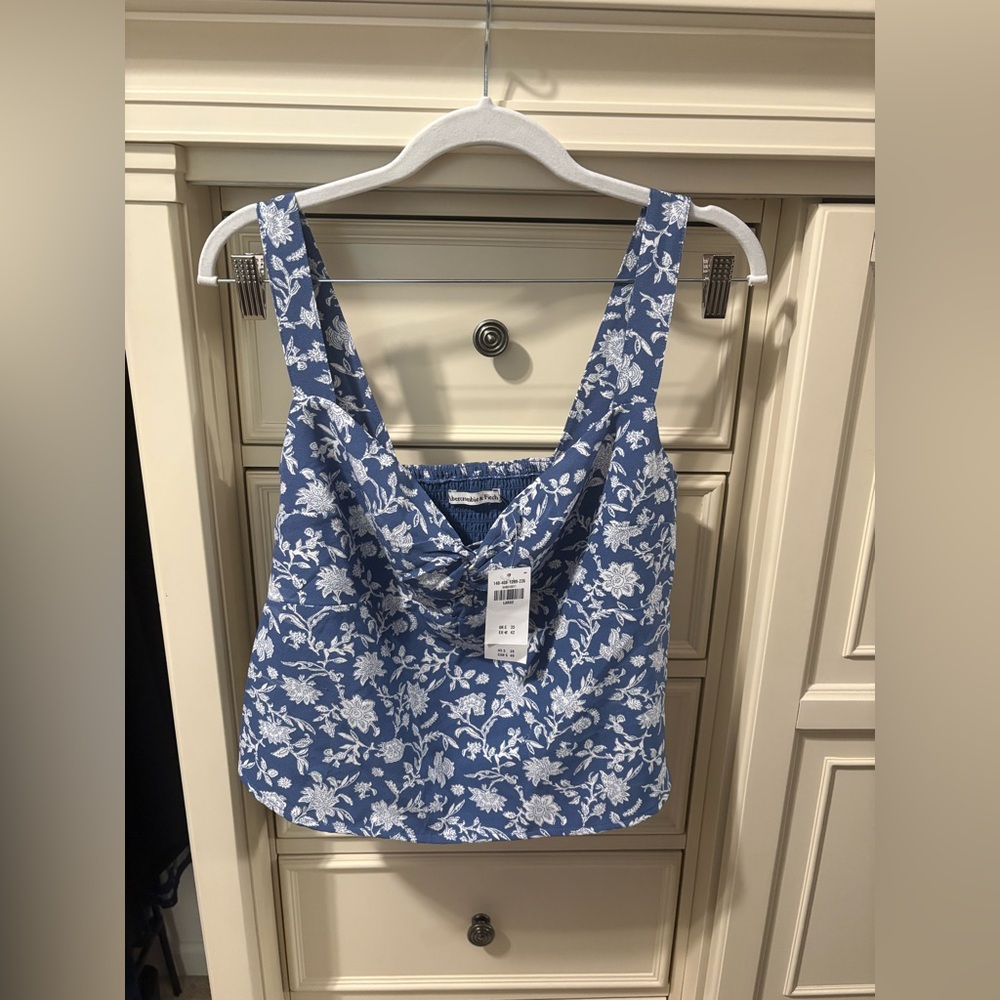 Abercrombie & Fitch Navy Blue Floral Tie-Front Top